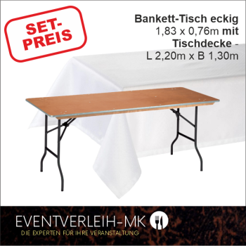 Set Bankett-Tisch eckig mit Tischdecke - FÜR 6 PERSONEN -